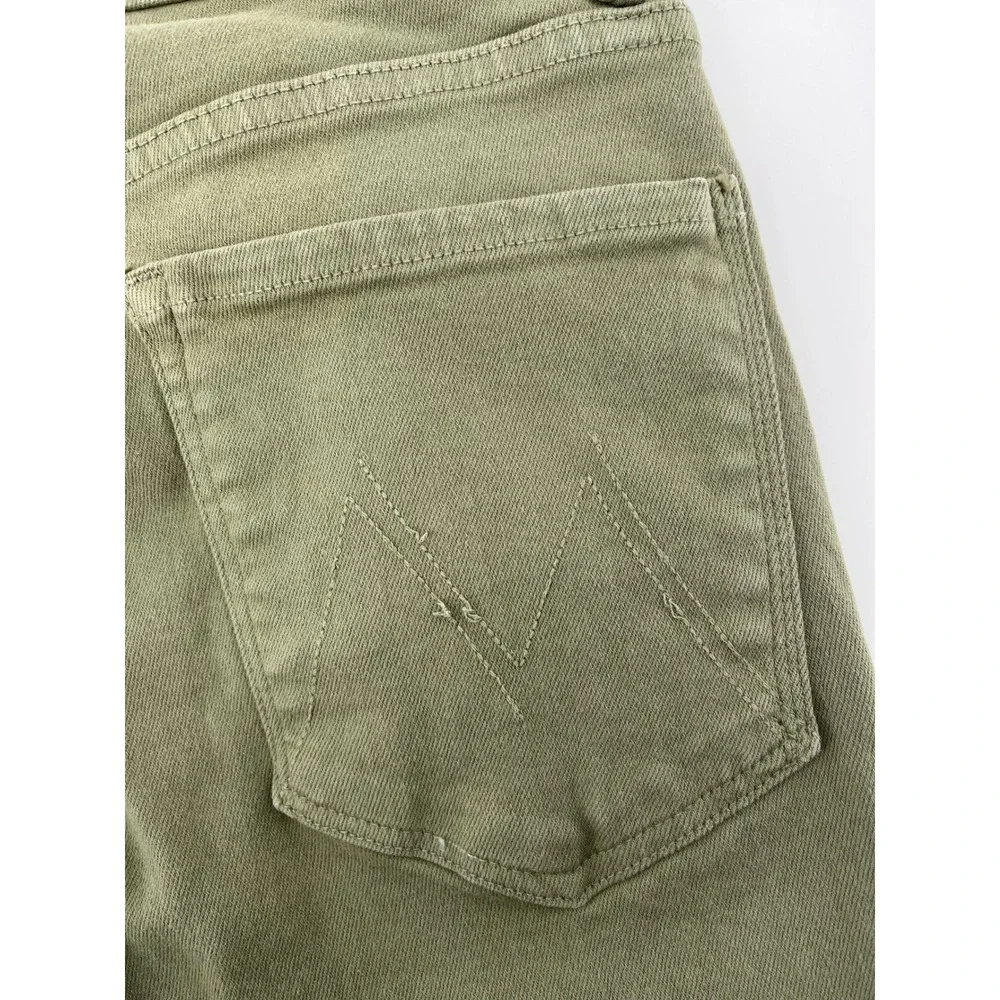 MOTHER High Waisted Smokin Double Ankle Jeans Oil Green‎ Raw Hem Size 32